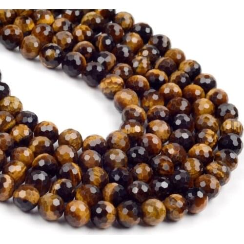 Natural Faceted Tiger Eye Round Stone Beads loose bead for Jewelry Making DIY Bracelet 4/6/8/10mm