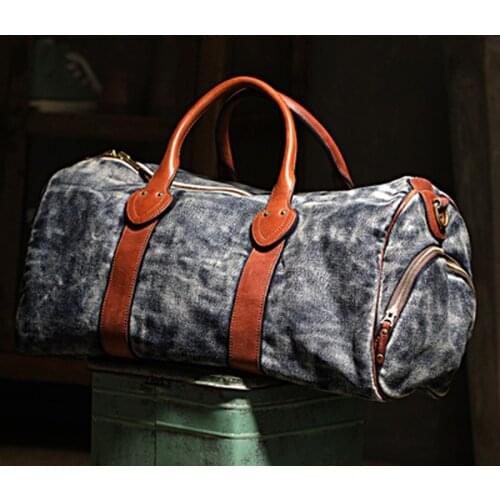 Original fashion travel bag mens retro large-capacity handbag leather stitching texture business travel travel bag