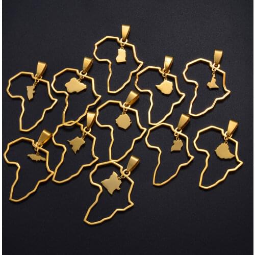 Anniyo Outline Africa Map Pendant Necklace Jewelry Ghana,Nigeria,Congo,Zimbabwe,Liberia,Kenya,Angola,Jamaica,Ethiopia #176921