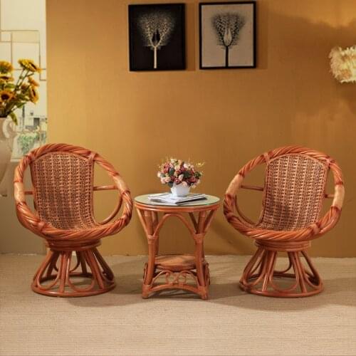 Zq Rattan Swivel Chair Three-Piece Chair 360 Rotating Single Leisure Rattan Swivel Chair Combination Balcony