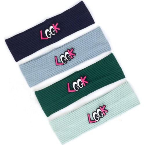 Look Letter Applique Accessories For Girls Baby Kids Cotton Headwear Elastic Ribbed Headband Eye Hairband Striped Turban AT035