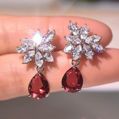 Romantic Bridal Wedding Accessories Jewelry Exquisite Cubic Zircon Dangle Drop Earrings With Rose Gold Color Earrings