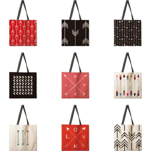 Folding shopping bag geometric arrow printing bag lady shoulder bag female leisure handbag outdoor beach bag female tote bag