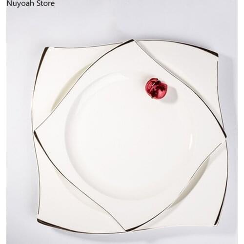 Creative 10 Inch Square White Ceramic Tableware Tray Household Fruit Plate Coffee Cup Small Saucer Nordic Light Luxury Tableware