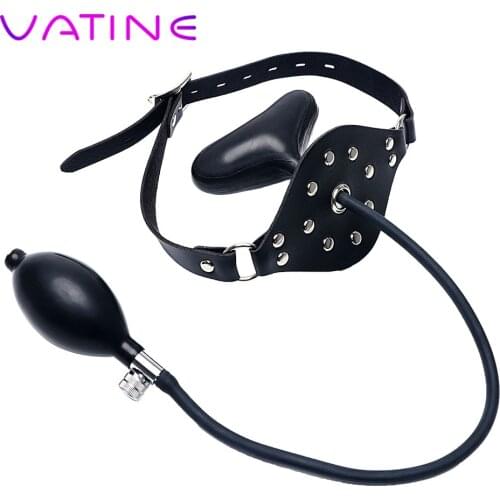 VATINE Oral Fixation Mouth Stuffed Inflatable Mouth Gag PU Leather Band Flirting Sex Toys for Couples Erotic Products