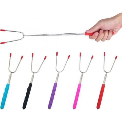 Stainless Steel Thick Telescopic Barbecue Fork Skewers For Shish Kebabs High Temperature Handle Outdoor Camping Barbecue Tool