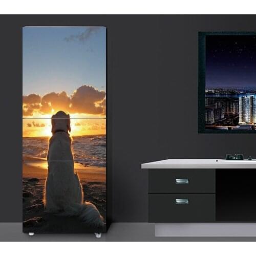 DIY Seaside dog Waterproof SelfAdhesive Refrigerator Sticker Fridge door sticker Wallpaper kitchen wall decor stickers poster