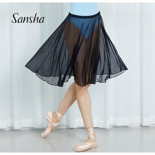 Sansha Professional Adult Ballet Dance Chiffon Skirt Black Elastic Waist Girl Dress 55BO1014N
