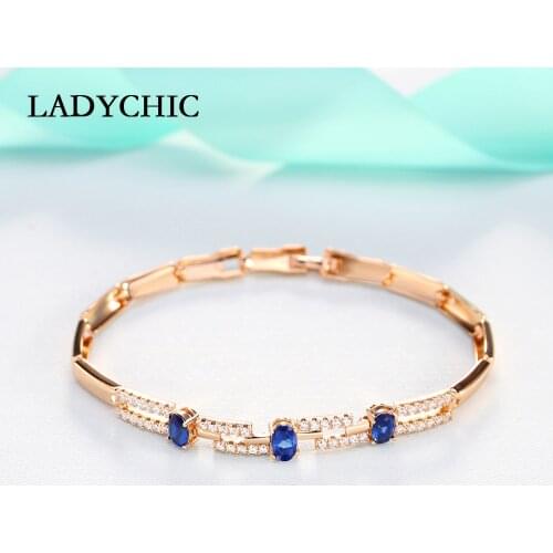 LADYCHIC Blue & Red Cubic Zirconia Bracelets for Women Men Wedding Crystal Bracelet Bangle Fashion Luxury Jewelry Gift LB1018