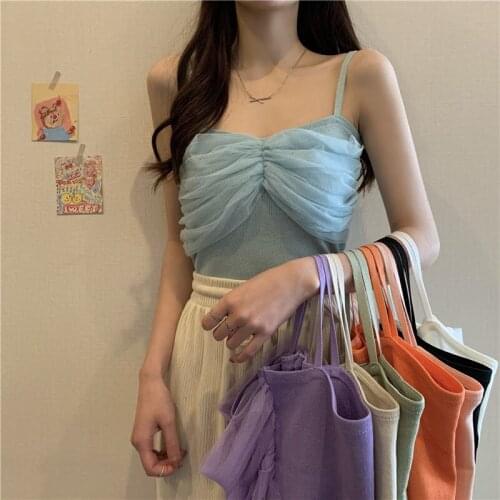 Women Tanks Tops Lace Patchwork Knitting Camisole Womens Summer 2021 Camis Crop Top For Women