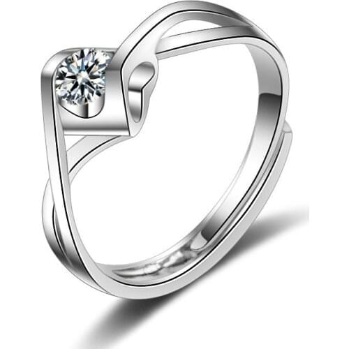 Angel Kiss Heart Shaped Diamond Ring 925 Silver Zircon Adjustable Ring Womens Fashion Simple Silver Jewellery Ring