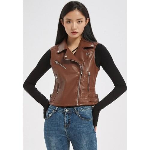 New pu leather waistcoat women motorcycle vest coat sleeveless vests spring Autumn New High Quality Sleeveless Zipper Vests Tops