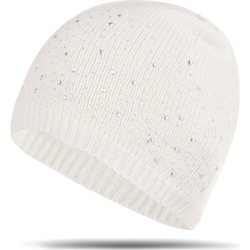 Winter Autumn Women Beanie Hats Fashion Rhinestone Glitter Knitted Caps Ladies Soft Warm Knitting Beanies Hat For Women