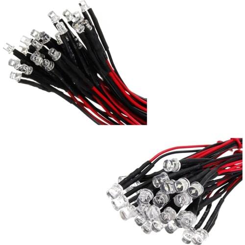 20CM 12V Wired For Light Emitting Diode Wiring LED Lot Size: 5mm Flat Top Color:red QTY:10Pcs