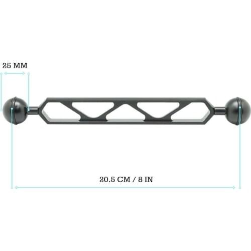 8"/20.5cm Double 1" ball aluminium arms for Camera Waterpoof Housing Case and Underwater Flash Strobe