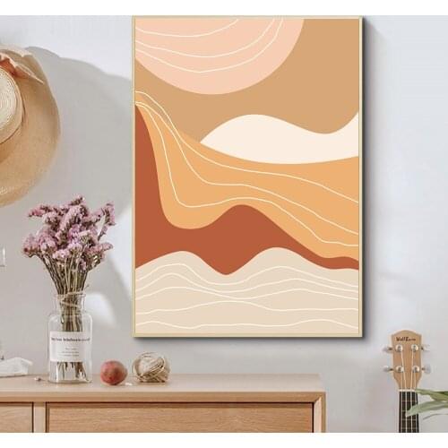 Abstract Lines Wall Art Brown Orange Canvas Painting Geographical Landscape Elevation Posters And Prints Home Decorative Picture