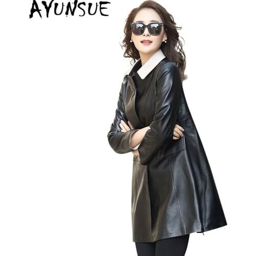 AYUNSUE 100% Real Sheepskin Coat Female Genuine Leather Jacket 2020 Autumn Winter Jacket Women Korean Long Trench Coat MY3508