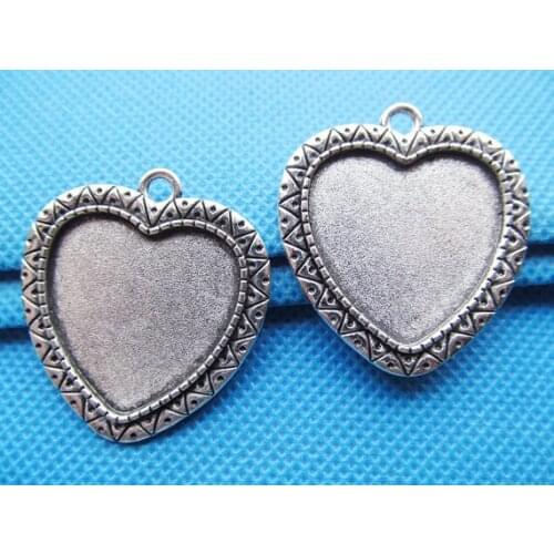 Free Shipping 20pcs 25mm Heart Shape Blank Pendant Trays Setting, 1 Inch Bezel Pendant Settings, Heart Pendant Trays Settings