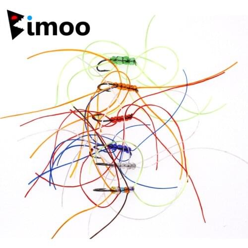 Bimoo 6pcs/box Mix Color Micro Flex Worm for Trout Fly San Juan Worm Earthworm Hand Tied Fly for Trout Blood Worm Fly