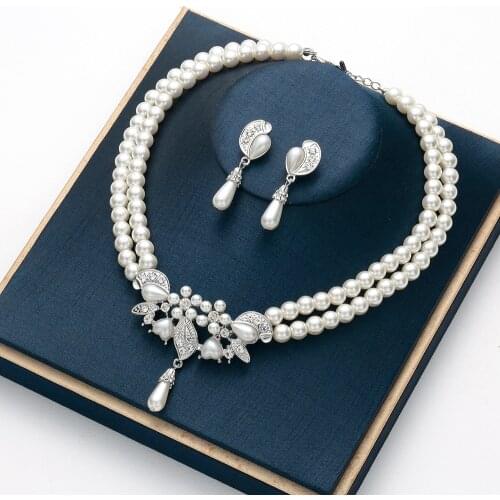 CC Jewelry Sets Stud Earring and Necklace Wedding Accessories For Bride Women Party Pearl Romantic Lovely Fine Jewelry Gift D009