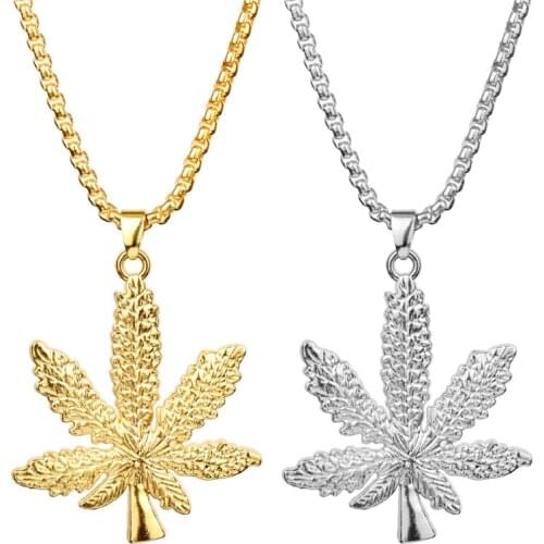 Fashion Men Women Golden Silvers Alloy Hemp Leaf Pendants Necklace Weed Chains Hip Hop Bling Jamaica Jewelry Necklaces Gifts