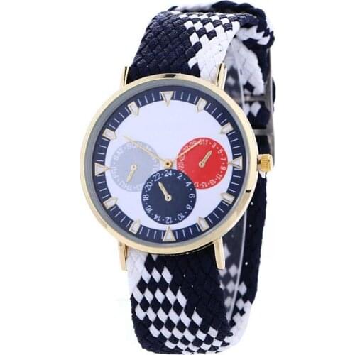 Gnova Platinum Fabric Ethnic Geneva Three Eyes Retro Watch Women Casual Analog Quartz Wristwatch Fashion Woman Girls Teen