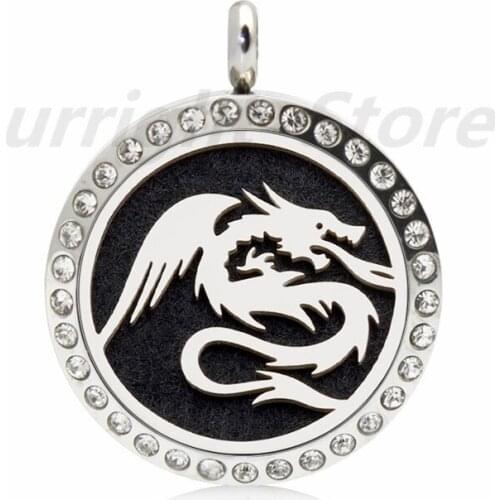 Diffuser locket pendant necklace chain jewelry for women kids 316L stainless steel crystal bling 25mm essential oil free 10pads