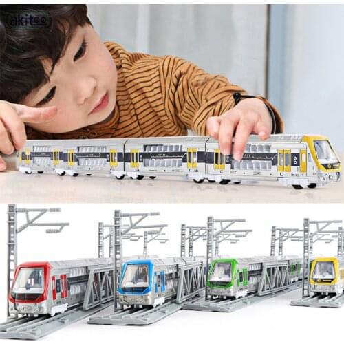Akitoo Alloy subway moving car model child high-speed rail track small train simulation light rail toy boy toy #1007