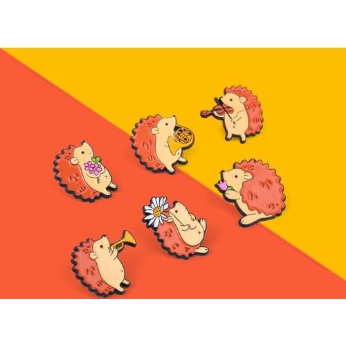Hedgehog Band Enamel Pin Kawaii Violin Suona Animal Brooch Retro Creative Games Jewelry Brooch For Kids Women Commemorative Gift