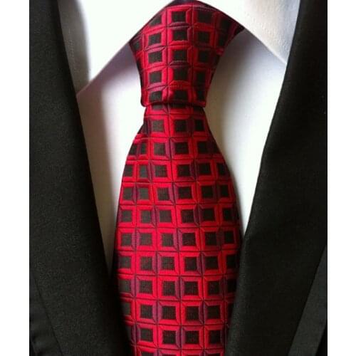 8cm New Classic Ties Mens Wedding Party Business Necktie with Red Geometric Plaid