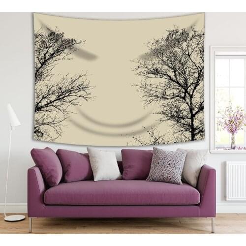 Tapestry Winter Forest Trees Branches Silhouette Monochrome Nature Beige and Black Realistic Illustration