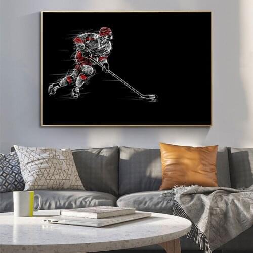 Ice Hockey Sports Poster Abstract Black Canvas Painting Wall Art Posters and Prints Pictures for Living Room Decor Cuadros