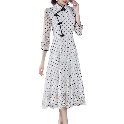 2021 chinese improved cheongsam dress vietnam aodai double layer vintage qipao collar elegant party retro lace qipao dress