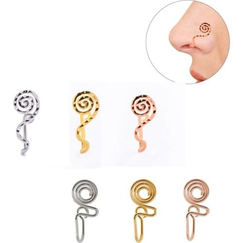 2021 New Spiral Shape Fake Nose Ring Gold Silver Color Bull Ring Ethnic Clip On Earring Nose Cuff Body Jewelry