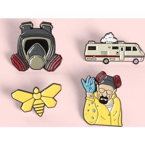 Creative Cartoon Salt Man Metal Enamel Brooch Unique Gas Mask Bus Bee Badge Fashion Lapel Backpack Jewelry Accessories Gift