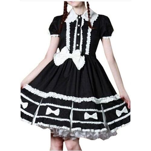 LLT039) Lolita Dresses Short Sleeveless New Brand PartissWomen Cap Sleeves Classic Black Lolita Dress With Cross Straps