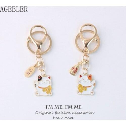 Kawaii Small Animals Cat Maneki Neko Key Chain Car Keyring for Women Accessories Airpods Pendant Charm Key Fob Bag Accessories