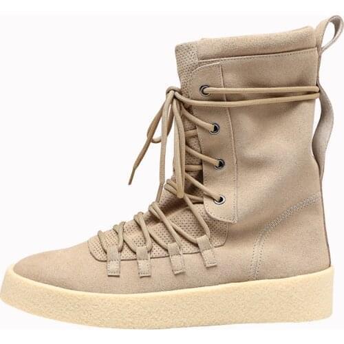 Euro New Fashion Men High Top Lace Up Desert Boot Motor Biker Genuine Leather Army Military Boots Thick Platform Shoes