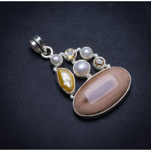 Natural Royal Imperial Jasper,Biwa Pearl and Citrine Handmade Indian 925 Sterling Silver Pendant 2" U0212