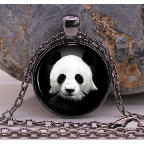 Panda Bear Necklace Jewelry - Black and White Animal Pendant Gifts for Women glass cabochon Necklace Pendant Sweater Chain Gift