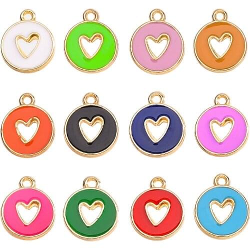 Peixin 10PCs Fashion Trend Colorful Heart Necklace Pendant Enamel Hollow Design Earring Pendant For DIY Jewelry Making Supplies
