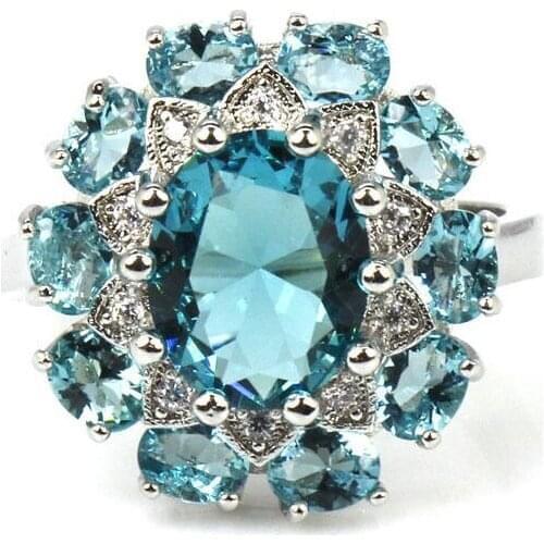 Luxury Jewelry Oval Cut Light Blue Zircon Bridal Rings for Women Wedding Engagement Ring Set Gifts