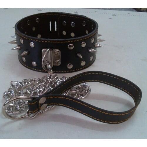 Sexy leather with lock collarchain traction SFT074