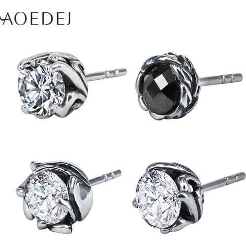 AOEDEJ Crystal Stud Earrings Flower Earring Stainless Steel Stud Earring for Women Brinco Black Stone pendientes Fashion Jewelry
