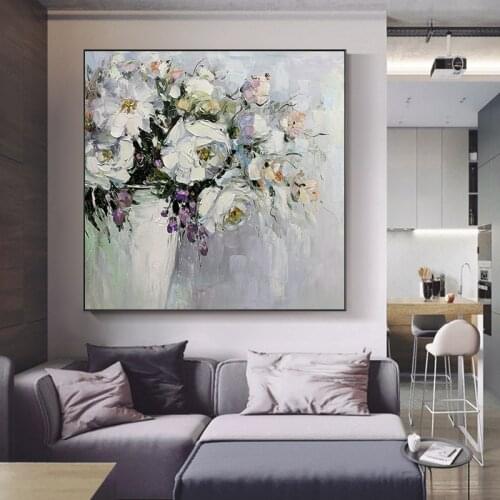 Modern Home Decor Wall Art Pictures Thick Texture White Flower Oil Painting On Canvas Hand Painted Decorative Paintings Unframed
