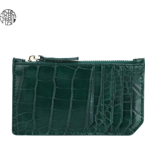 Zenos Slim Credit Card Holder Wallet 5 Slots Bank Card Case Coin Bags Crocodile Embossed Mini Credit Card Case Zipper Unisex