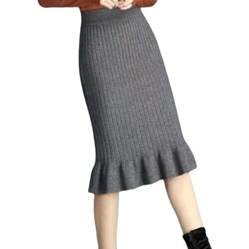 Autumn and Winter High Waist All-match Knitted Bag Hip Skirt Female Autumn 2021 Women Skirt Plus Size Wool Long Fishtail Skirt