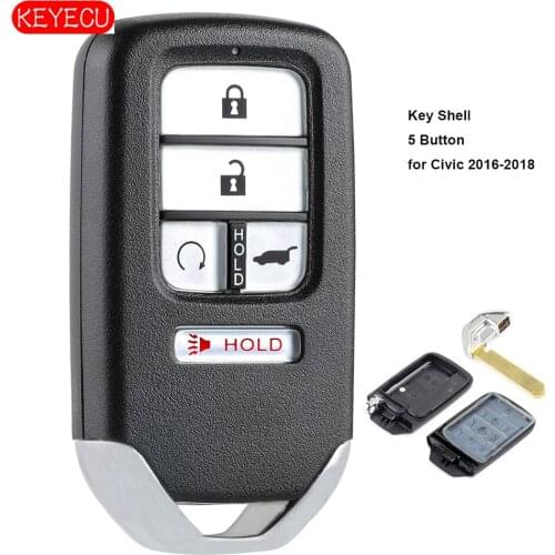 Keyecu Replacement Smart Remote Key Shell Case 5 Button Fob for Honda Civic 2016 2017 2018 - KR5V2X