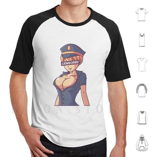 Sexy Policewoman T Shirt Print For Men Cotton New Cool Tee Sexy Girls Naughty Hentai Anime Boobs Breasts Dirty Censored Waifu