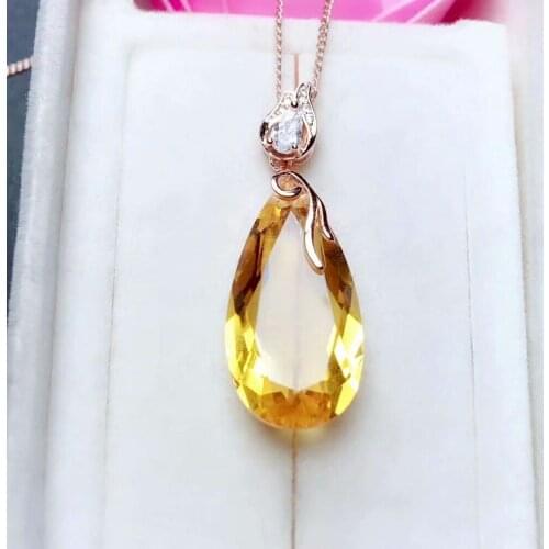 Shilovem 925 sterling silver piezoelectric citrine pendants fine Jewelry women party new send necklace gift 13*25mm mz1325019agj
